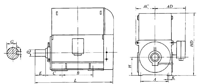 YD、YDKK、YDKS風(fēng)機、水泵用三相異步電動機外形及安裝尺寸(6kV)